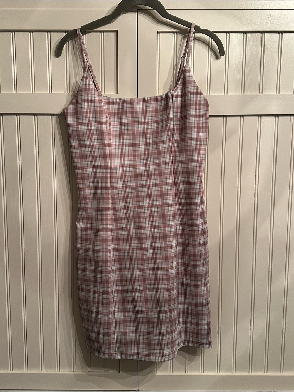 Papaya Pink and White Plaid Slip Dress